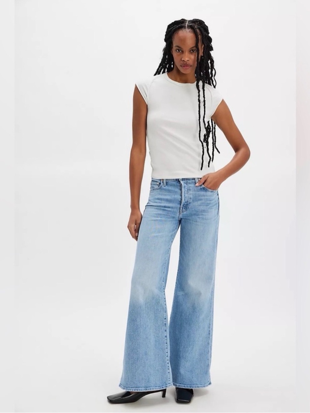 MOTHER Light Blue Wide-Leg High-Rise Jeans - Picture 2 of 7